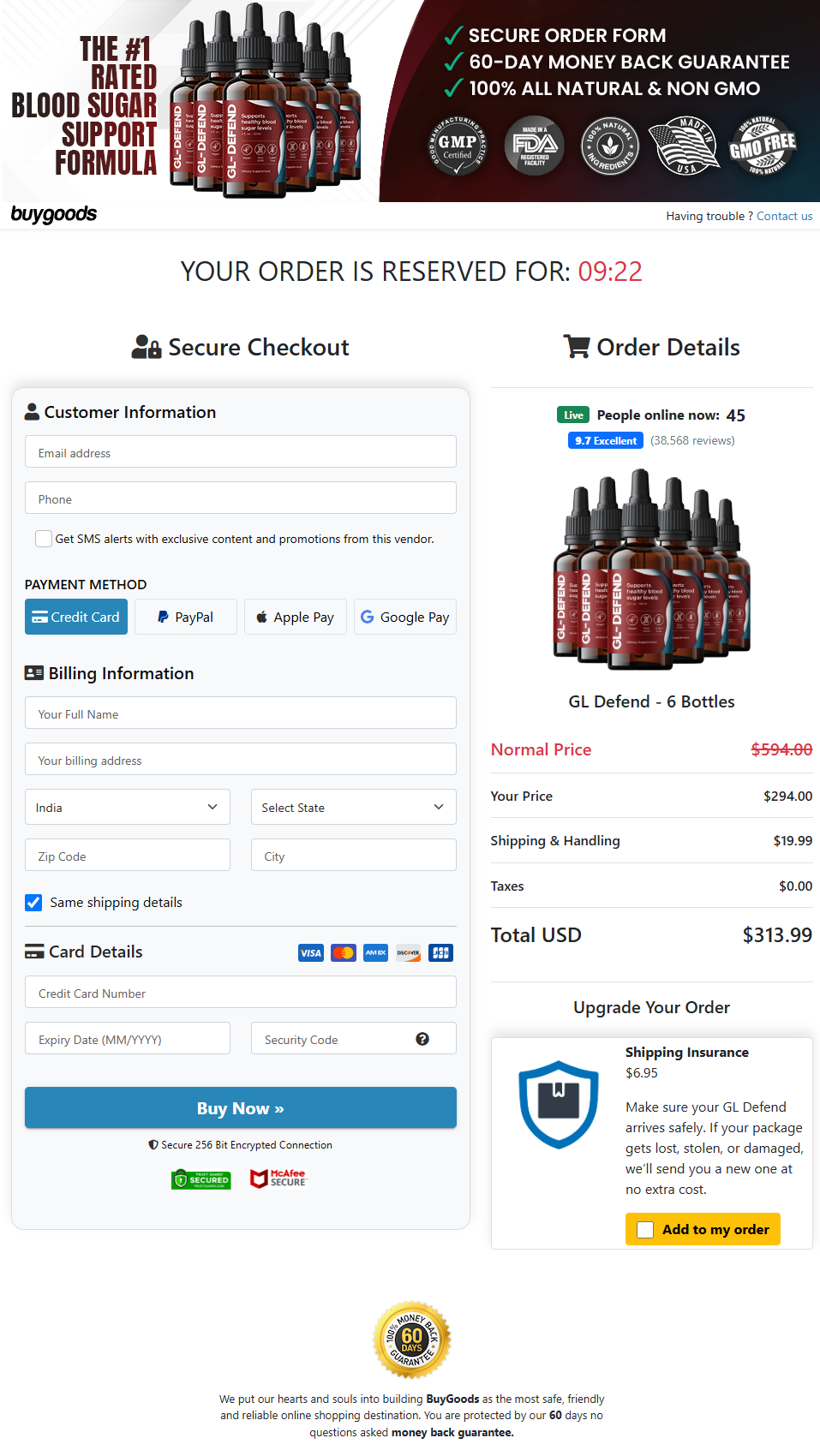 GL-Defend checkout screenshot
